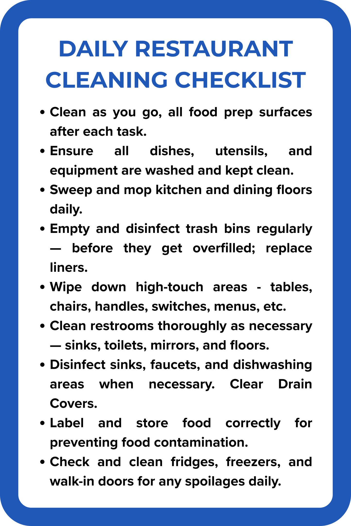 Restaurant Cleaning Checklist