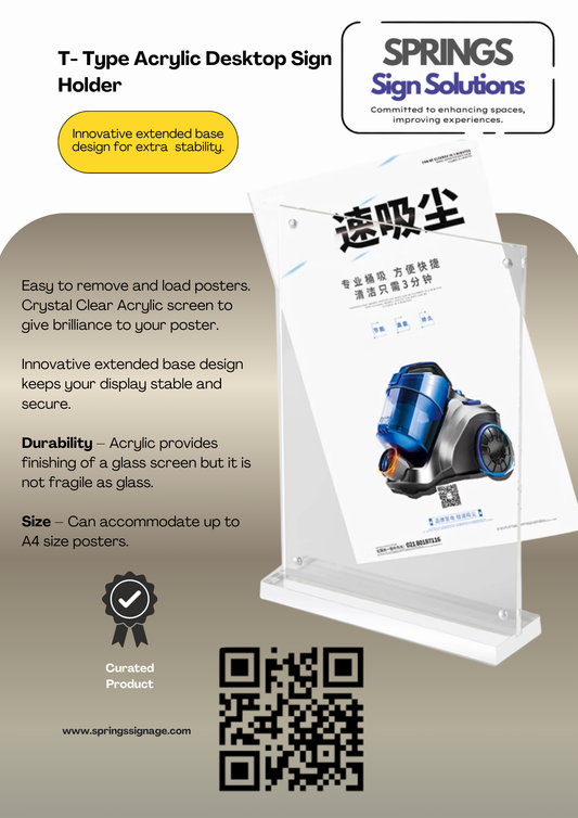 T102 - Acrylic Poster Holder For Tables T - Type