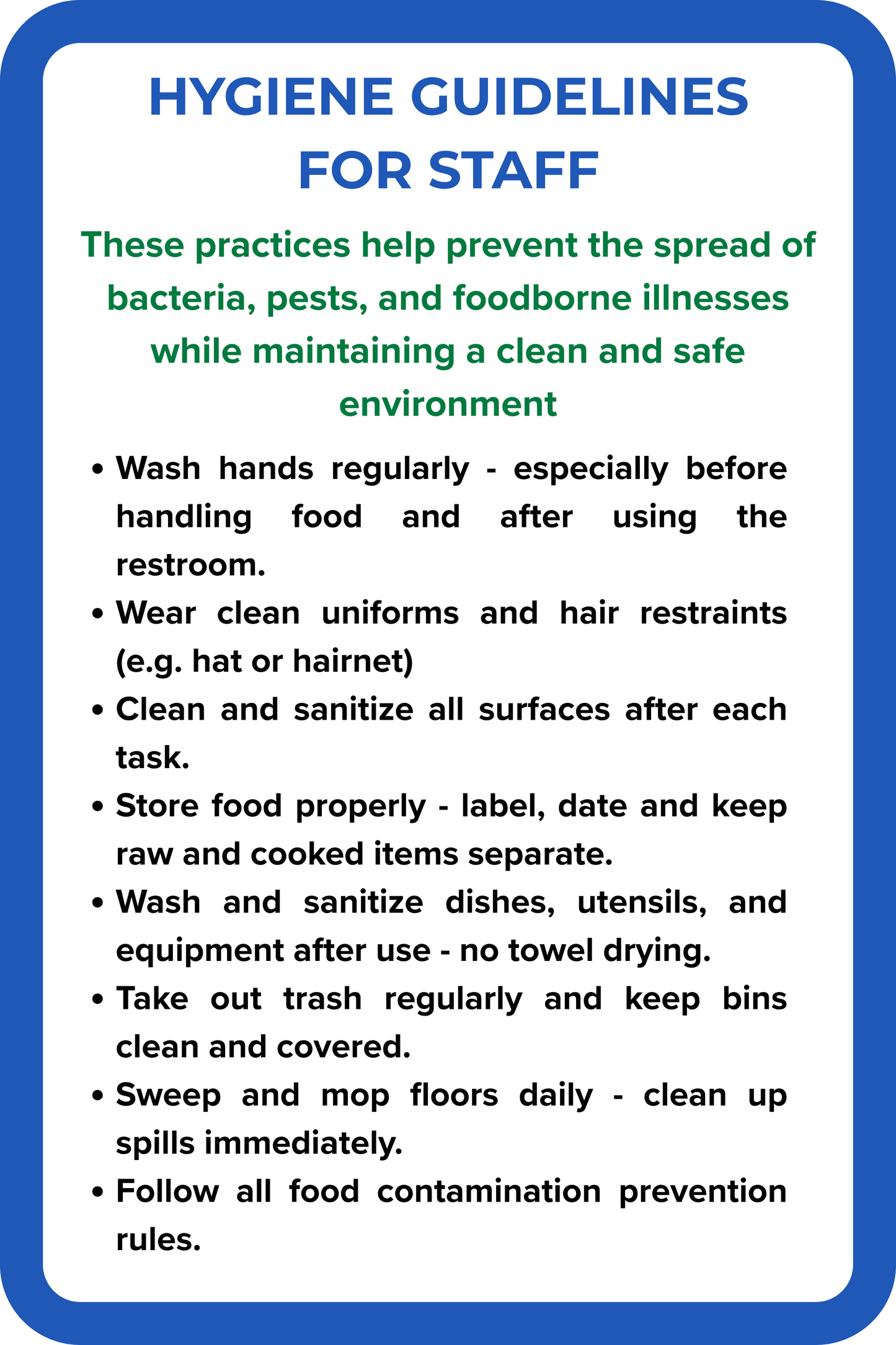 Kitchen Hygiene Guidelines For staff
